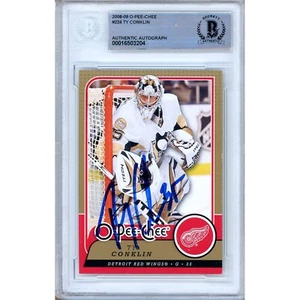 Ty Conklin Signed 2008-09 O-Pee-Chee #224 Card Auto Beckett Slabbed Red Wings - Picture 1 of 5
