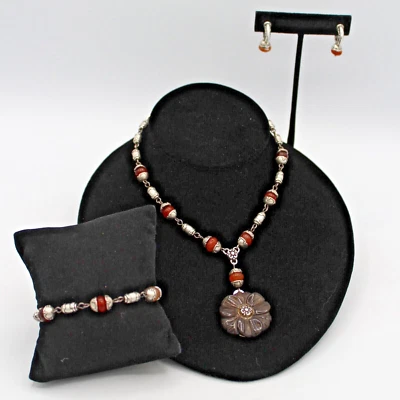 Conjunto de pendientes y pulsera de plata Brighton naranja con cuentas de cornalina Foto 1 de 4