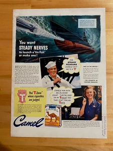 1942 Vintage Print Ad Camel Cigarettes Navy Submarine WW2 10-1/2"x14" - Picture 1 of 2