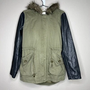 Chaqueta utilitaria Thread & Supply verde cremallera completa imitación cuero manga larga con capucha S - Imagen 1 de 11