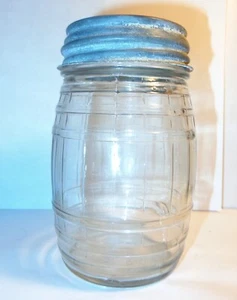 KLEINES ALTES VINTAGE KLARGLAS 5" FASS FASS EINLEGEGLAS MIT ZINK METALLDECKEL DECKEL - Bild 1 von 8