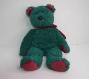 TY BEANIE BUDDY 2001 Christmas Holiday Fluffy Green Teddy Bear Plush Bean Bag - Picture 1 of 6