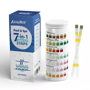 7in1 Pool Test Strips,100Pcs,Hot Tub,Spa,Water Test,pH,Chlorine,Bromine,Accurate - Picture 1 of 7