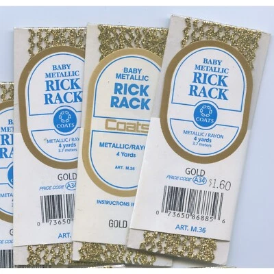 7 packages Gold Metallic Rick Rack - 3 yds each - total 21 yards - Baby/Medium - Image 1 of 4