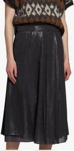 BRUNELLO CUCINELLI Anthracite Lurex Pleated Midi Skirt Sz XL 12 48 NWT $2295 - Picture 1 of 5