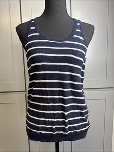 Vince Tank Top Navy Stretch Cotton Racerback Womens XS Coastal Nautical Cami - Picture 1 of 6