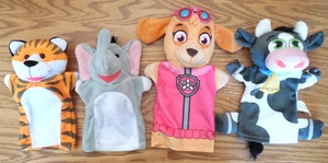 Lot Of 4 Melissa & Doug/Other  Hand Puppets: Tiger*Elephant*Skye Paw Patrol*Cow - Picture 1 of 2