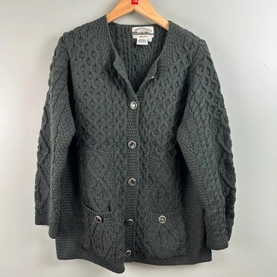 Aran Women's Irish Button Cardigan Cable Knit Sweater Merino Wool Green Large - Image 1 of 4
