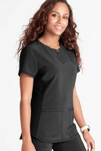 NWT Women’s Cherokee Snap Front Henley Scrub Top Black Small CK749A - Picture 1 of 4