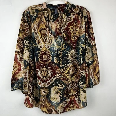 Top de mezclilla Chaps para mujer 2X Blusa geométrica estampada Pullover Carrera Oficina Fluido Foto 1 de 4