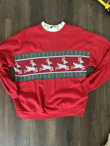 Nussknacker 80er L Weihnachten Oma Kuschel Pullover Urlaub Rentier grün rot - Bild 1 von 6