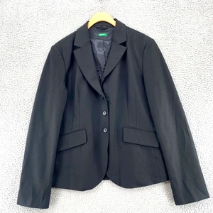 Benetton Blazer Womens 48 US 12 Black Stretch Pockets 3 Button Career Office - Picture 1 of 11