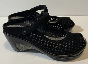 Jambu Journey Damen schwarz Leder Peeptoe Clogs Größe 7 Keilabsatz - Bild 1 von 9