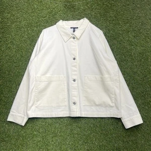 EILEEN FISHER Corduroy Jacket Womens Large Stretch Beige Boxy Modern Classic y2k - Picture 1 of 17