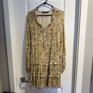 Sportsgirl Sz 14 Dress Green Beige Floral Print GUC - Picture 1 of 5