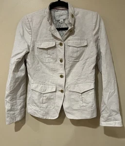 Banana Republic Sz 2 Beige Cotton/Linen Military Blazer Jacket Lined 4 Button - Picture 1 of 8
