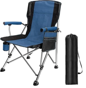 FOLDING PADDED CAMPING CHAIR HEAVY DUTY & SIDE POCKETS HOLDS 135 Kg - Picture 1 of 22