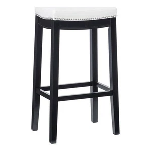 Linon Claridge Backless Bar Stool White Faux Leather Wood Frame in Black Finish - Picture 1 of 14