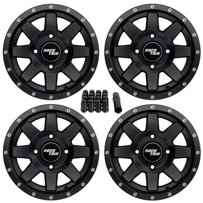 4pc 12" RockTrix RT106 ATV 4x156 4/156 Wheels 12x7 4+3 Offset, with 3/8"x24 Nuts - Image 1 of 4
