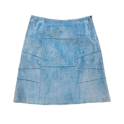 Vtg Y2K Limited Too Suede Skirt Girls 16/Womens 29 Blue Patchwork Western Boho - Image 1 of 4