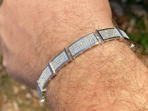925 Sterling Silver Men's Bracelet Tennis Round Cut Lab Created Diamond 4.Ct - Picture 1 of 2