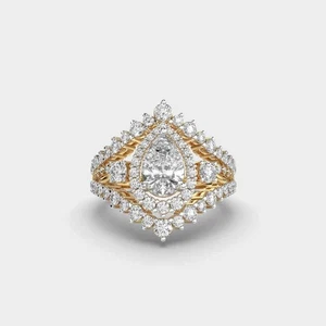 4Ct Pear Cut Moissanite Vintage Wedding Women's Ring In Solid 14K Yellow Gold - Picture 1 of 8