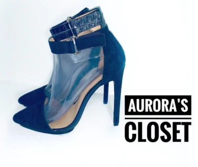 L.A.M.B. 9 Черная замша Stiletto Oxley лодыжки двойной ремень заостренный носок $285 - Изображение 1 из 4