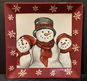 St. Nicholas Square Yuletide Snowman Red Cardinal Square Plate 10 1/8” - Picture 1 of 12