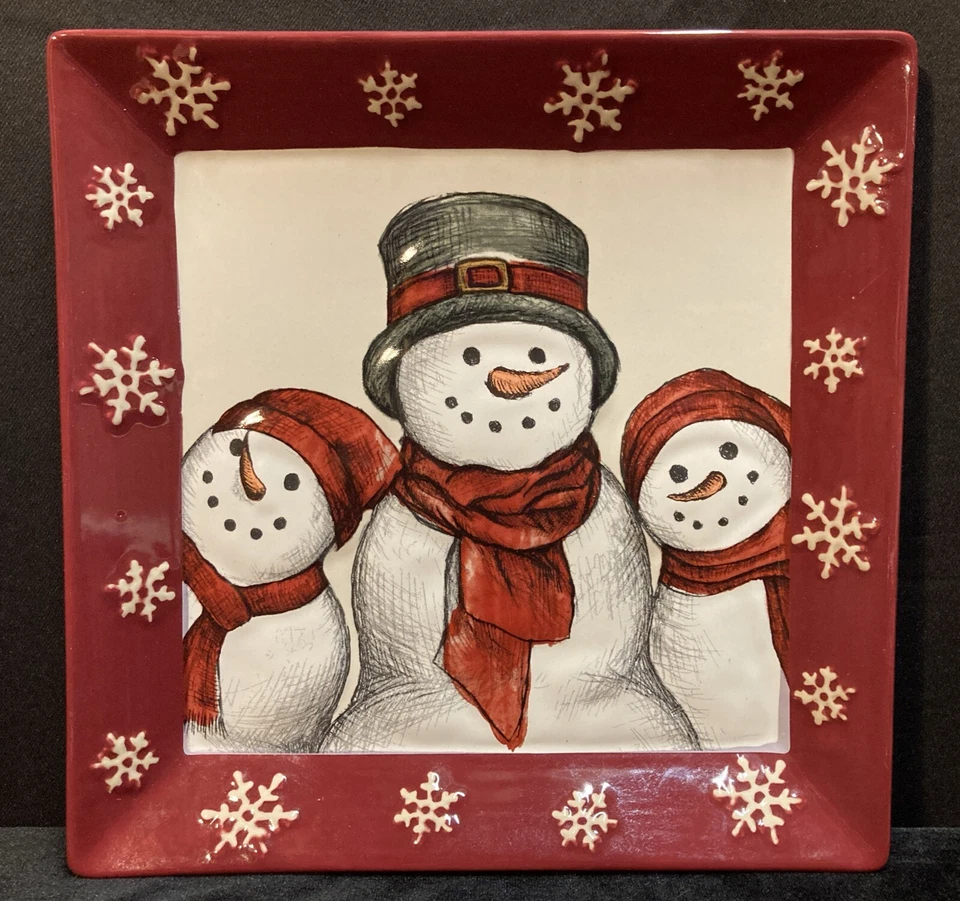 St. Nicholas Square Yuletide Snowman Red Cardinal Square Plate 10 1/8” - Image 1 of 4