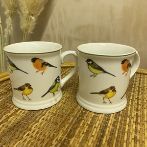 2 x Hand Illustrated Porcelain Kitchencraft Bird Coffee Tea Mugs. - Picture 1 of 6