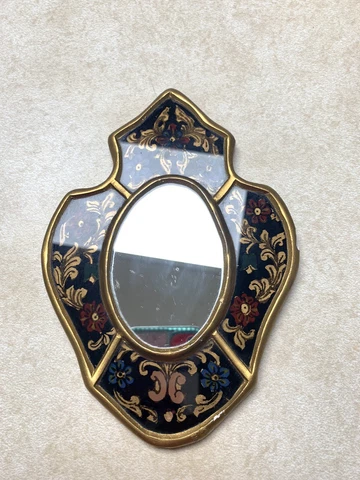 Reverse Glass Painting Mirror Vintage 7” Black And Gold 40ss Cover