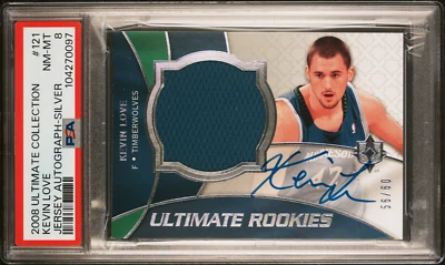 PSA 8 NM MINT 2008 ULTIMATE COLLECTION KEVIN LOVE #121 RPA PATCH AUTO /60 BJ130 - Image 1 of 2