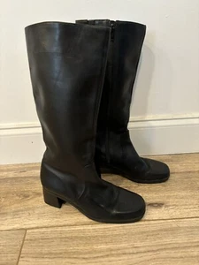 Naturalizer Women Calfe Boots Black Leather Side Zipper 2" Block Heels 7.5M - Picture 1 of 8