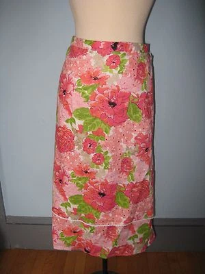 KIM ROGERS Size PM New~Lined skirt LINEN pink floral NEW stretch waist - Image 1 of 4
