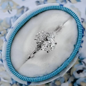 Anello oro bianco 14 kt 1,90 carati IGI GIA laboratorio coltivato taglio ovale diamante fidanzamento - Foto 1 di 9