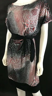 Tiana B Shift Dress Tie Waist Career Casual Silky Stretch Red & Black SZ M - Image 1 of 4