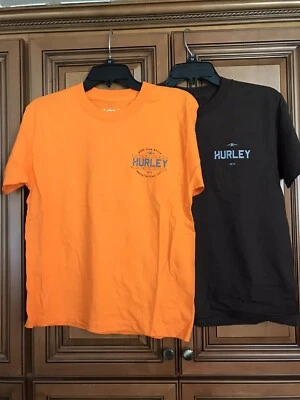 Two New Or/Br Hurley Kids Orange & Brown HB/CA Graphic T-Shirts Size M X2 Set - Image 1 of 4