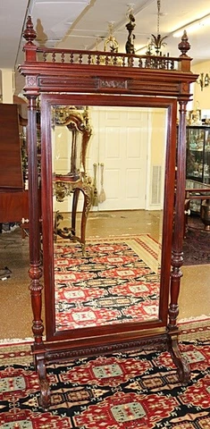 Outstanding Regency Style Mahogany Cheval Dressing Mirror Cover