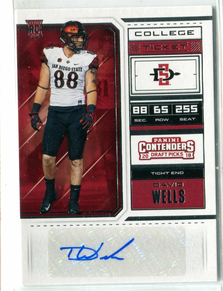 2018 Contenders Draft Picks David Wells AUTO AUTOGRAPH RC SAN DIEGO STATE SDSU - Image 1 of 1