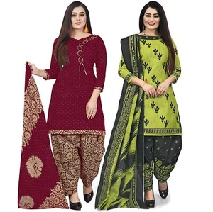 Women's Cotton Printed Unstitched Indian Salwar Suit Material (Set of 2 Piece) - Picture 1 of 5