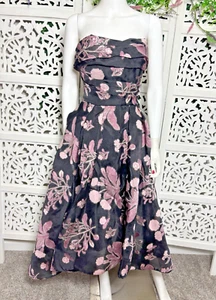 Marchesa Notte Women's Floral Strapless Black Pink Fit & Flare Dress Size 10 - Picture 1 of 14