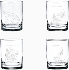 Ned Smith Freshwater Fish 14-Ounce (DOF) Double Old Fashioned Glass Assorted Set - Picture 1 of 7