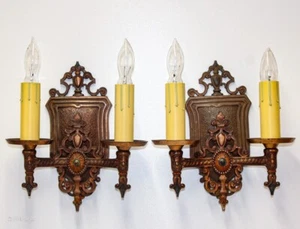 Pair Vintage Antique Spanish Revival Sconce Wall Light Fixtures Bronze Rewired 2 - Picture 1 of 20