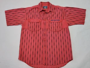 Vtg Bugle Boy Striped Boys XL/Mens Small Button Up Shirt Salmon Pink Striped - Picture 1 of 10
