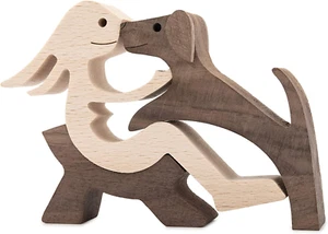 Handmade Wooden Statue, Sitting Woman and Dog, Wood Decor Accents Craft Figurine - Picture 1 of 12
