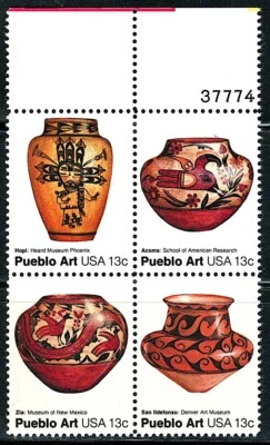 US Block of 4 American Folk Art Stamp With Plate# Scott# 1706-1709,(MNH) - Image 1 of 2