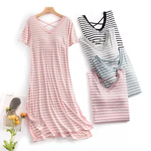 Casual Nights Women's Stripe Short Sleeve Nightgown Sleep House Dress Home Gown - Picture 1 of 18