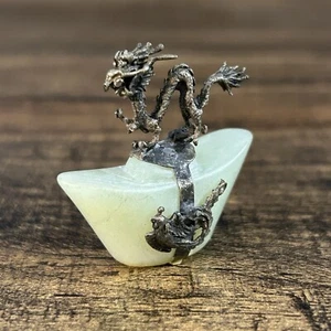 Vintage Chinese Horoscope Brass Bowenite Jade Dragon Figure - Picture 1 of 5