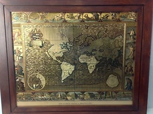 Vtg Gold Foil Old World Map Moses Pitt Nova Totius Terrarum Orbis Geographica - Picture 1 of 12