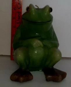 Vintage Green Wax Lucite Yellow Black Eyes Chillin Frog Candle Unfired Minty - Bild 1 von 6